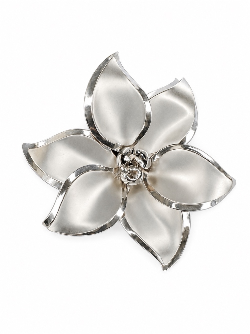 Vintage Silver Tone Floral Brooch Pin – Large Abstract Flower Statement Piece